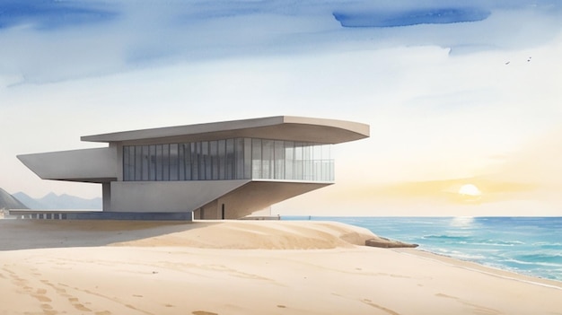Casa moderna su una spiaggia sabbiosa vicino al mare