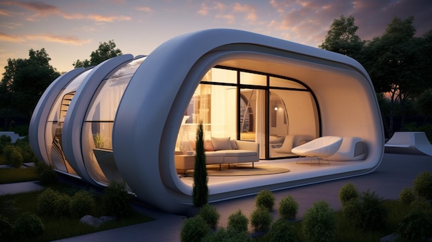 Casa modulare futuristica concettuale del futuro Il progetto utilizza la stampa Il telaio è realizzato in materiale ambientale