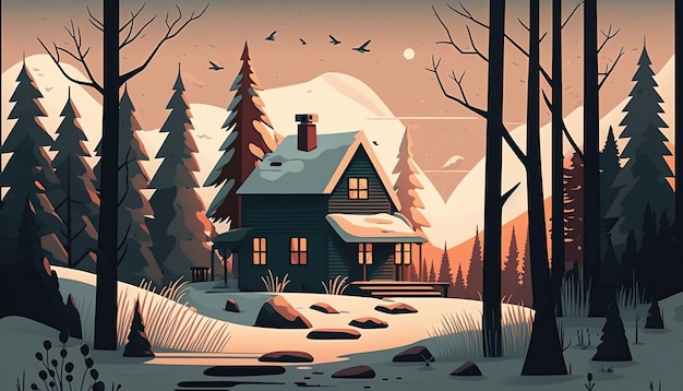 Casa nella foresta in inverno