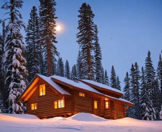 casa nella neve in inverno bellissimo paesaggio invernale con alberi innevati