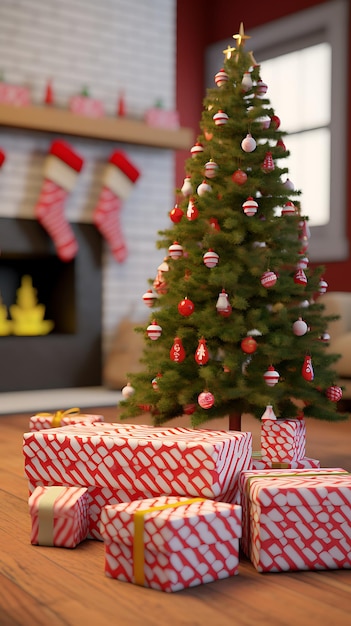 Casa per le vacanze Albero di Natale e regali nel soggiorno