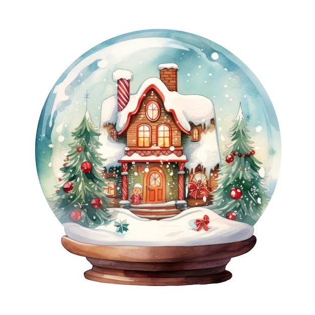 Casa per le vacanze natalizie invernali con neve nel globo per Tshirt Design