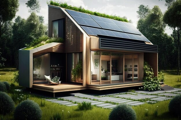 Casa più verde con pannelli solari ed elettrodomestici ad alta efficienza energetica creati con l'IA generativa