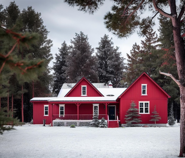 Casa rossa nella neve