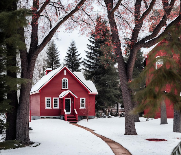 Casa rossa nella neve