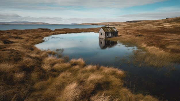 Casa Scogliera Islandese Che Si Affaccia Sul Mare Blu Profondo