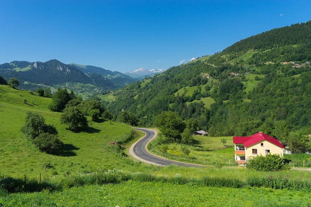 Casa solitaria in un altopiano con Giresun. Estate