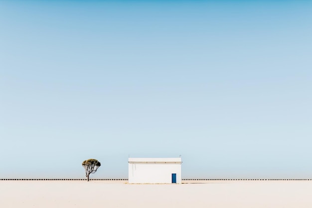 Casa solitaria nel deserto con un albero Illustrazione AI Generative