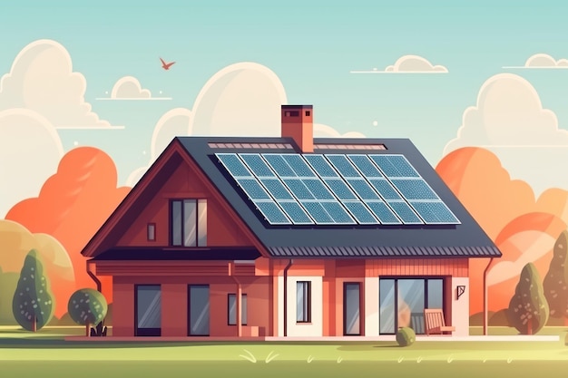 Casa sostenibile con pannelli solari sul tetto AI generativa
