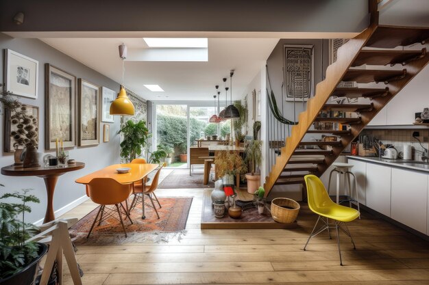 Casa stravagante con un mix eclettico di elementi vintage e moderni creati con l'intelligenza artificiale generativa