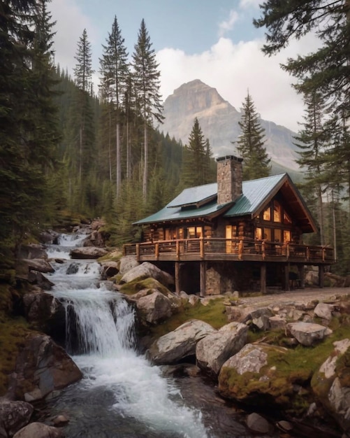 Casa tra il fiume e le montagne.