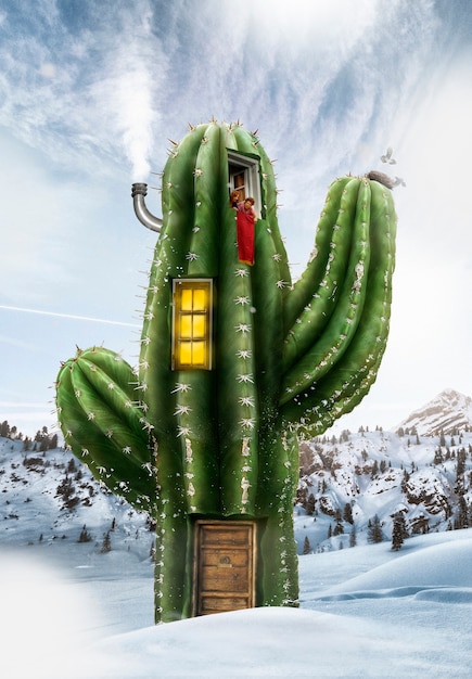 Casa umana nella pianta del cactus