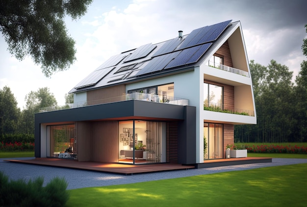 Casa unifamiliare contemporanea con pannelli solari sul tetto