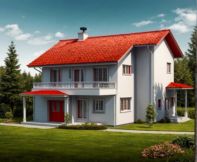 Casa vettoriale libera con tetto rosso isolato