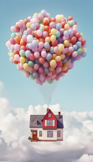 Casa volante con palloncini