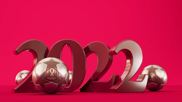 Casablanca marocco 21 ottobre 2022 Pallone da calcio con logo qatar 2022 su sfondo colorato Coppa del mondo 2022