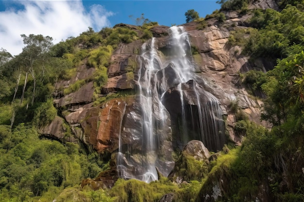 Cascata che scende lungo il fianco di una montagna nelle Amazzoni