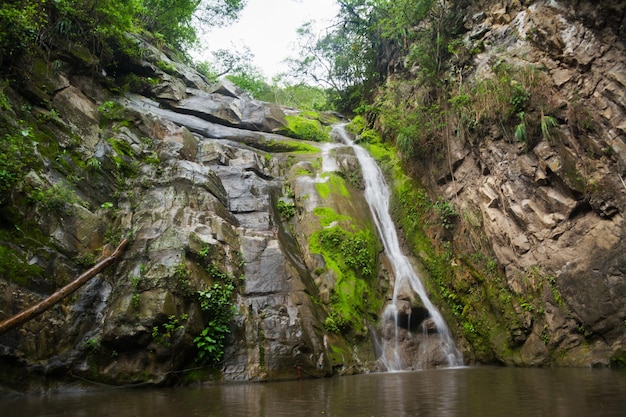 Cascata del Salto del Mico circondata da rocce a Villeta, Colombi