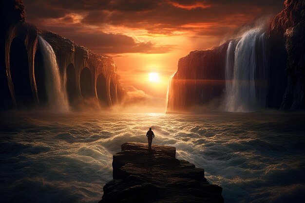 cascata in Islanda nello stile di scene fantasy epiche