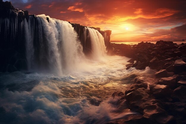 cascata in Islanda nello stile di scene fantasy epiche