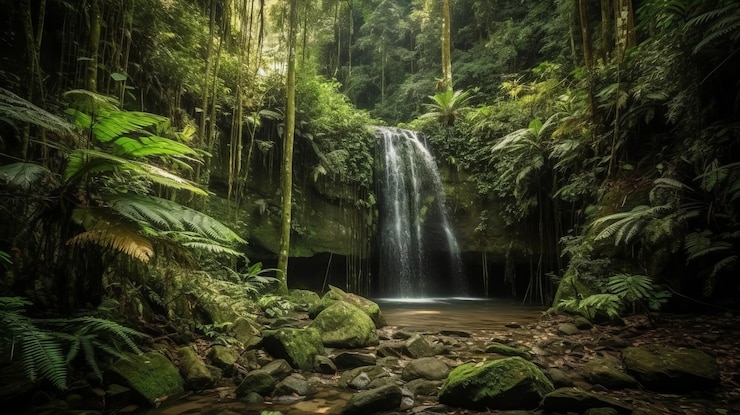 Cascata in un selvaggio tropicale Risorsa creativa generata dall'intelligenza artificiale