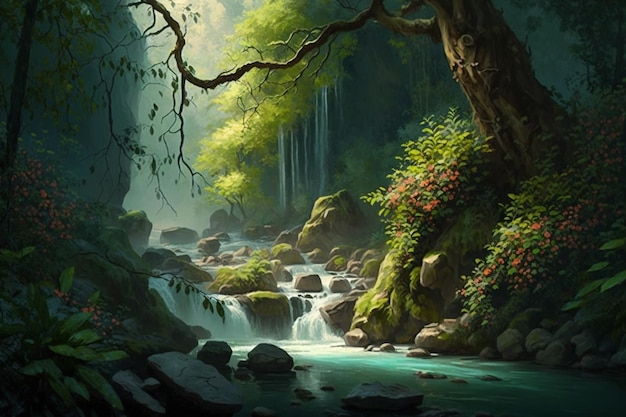 Cascata mistica della foresta pluviale Una gemma nascosta di flora vibrante e serena natura selvaggia