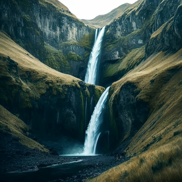 Cascata naturale fiume spalla attraverso la cima della montagna