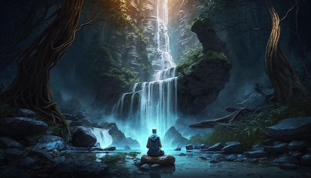 cascata nella foresta, carta da parati meditazione