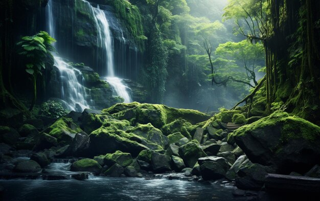 Cascata nella foresta profonda sulla montagna