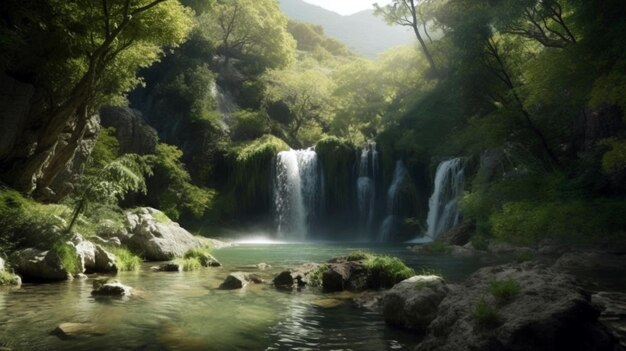 Cascata panoramica bella foresta profonda