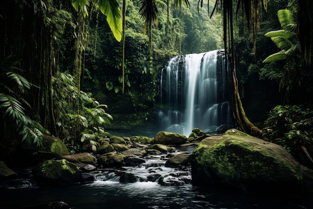 Cascata serena nella lussureggiante foresta pluviale costaricana