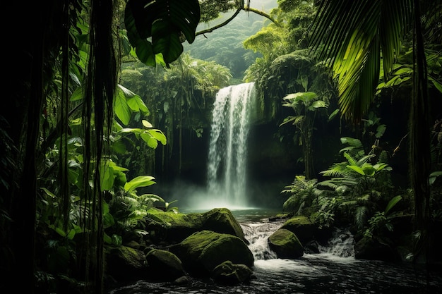 Cascata serena nella lussureggiante foresta pluviale costaricana