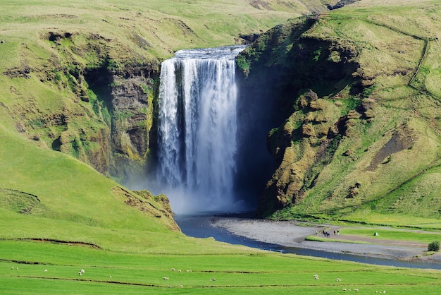 Cascata Skogafoss in Islanda in estate