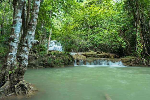 Cascata verde bellissima e mozzafiato, cascata di Erawan