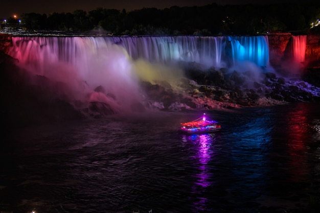 Cascate del Niagara di notte. cascata al tramonto