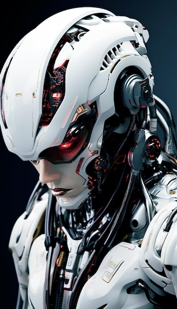 Caschi high-tech su intelligenza artificiale umanoide generati