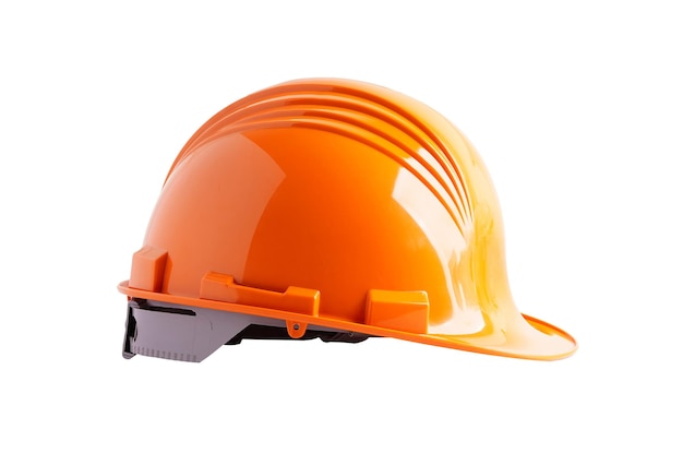 Casco arancione isolato su sfondo bianco con tracciato di ritaglio protegge alla sicurezza per l'ingegnere in cantiere