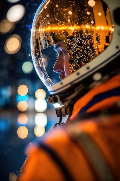 Casco con vetro pulito Cosmonauta in tuta spaziale Beautiful illustration picture IA generativa