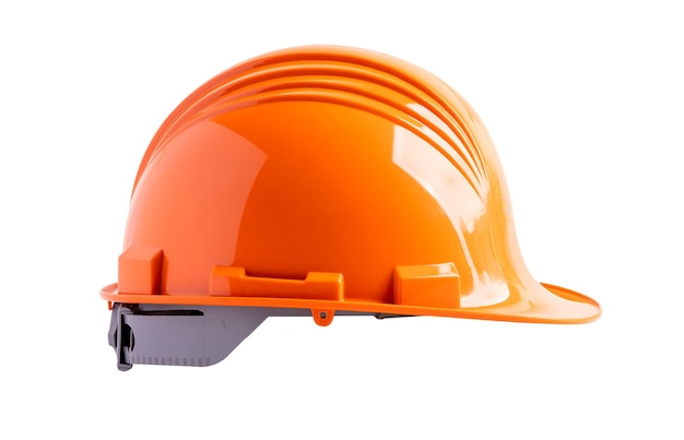 Casco da costruzione giallo isolato su sfondo bianco con tracciato di ritaglio concetto di sicurezza dell'ingegnere