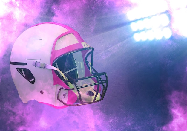 Casco da football americano con sfondo rosa fumo illustrazione 3d rendering 3d