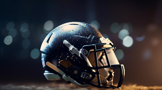 Casco da football americano vicino a sfondo sfocato IA generativa