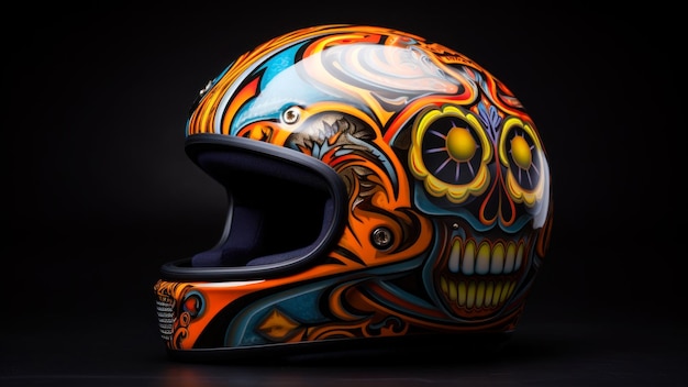 Casco da moto colorato su sfondo nero