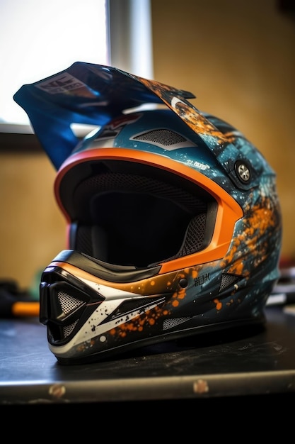 Casco da motociclista su sfondo colorato