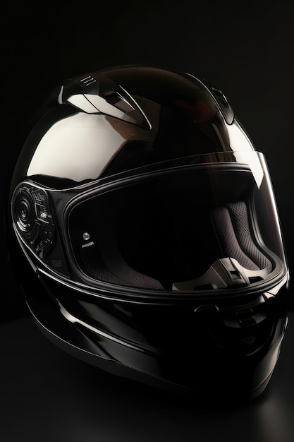 Casco da motociclista su sfondo nero