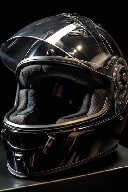 Casco da motociclista su sfondo nero