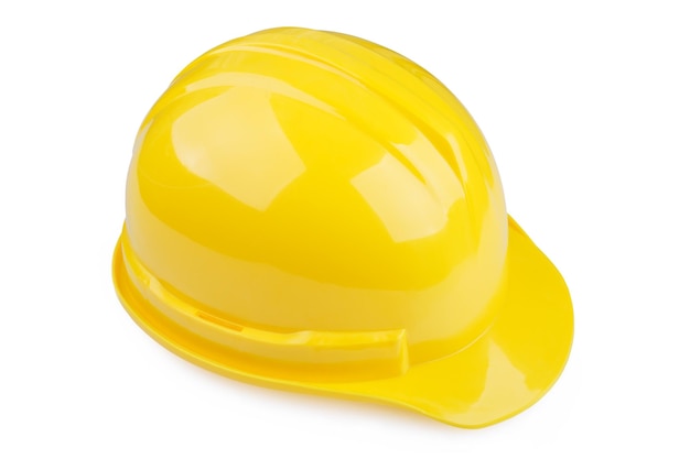 Casco di sicurezza giallo su sfondo biancoxA