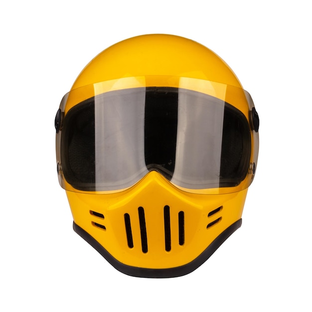 Casco moto giallo isolato su sfondo bianco