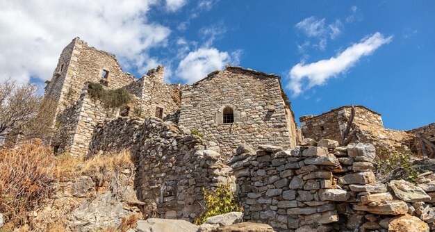 Case a torre in pietra a Vatheia Vathia villaggio penisola di Mani Laconia Peloponneso Grecia