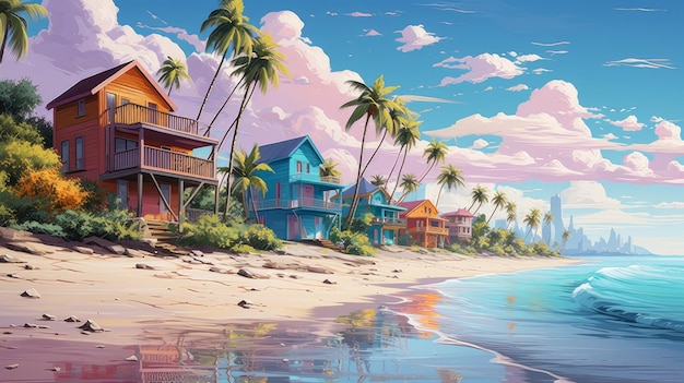case colorate in un villaggio in riva al mare vacanze estive