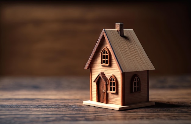 Case in legno in miniatura su uno sfondo in legno concetto immobiliare